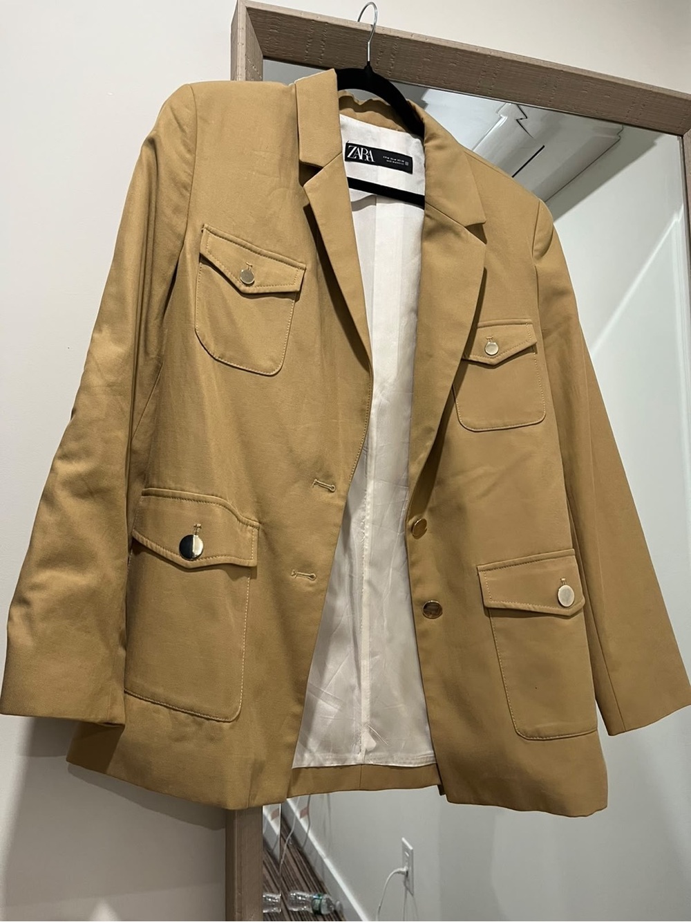 ZARA Women's Tan Utility Blazer with Pocket Details size M